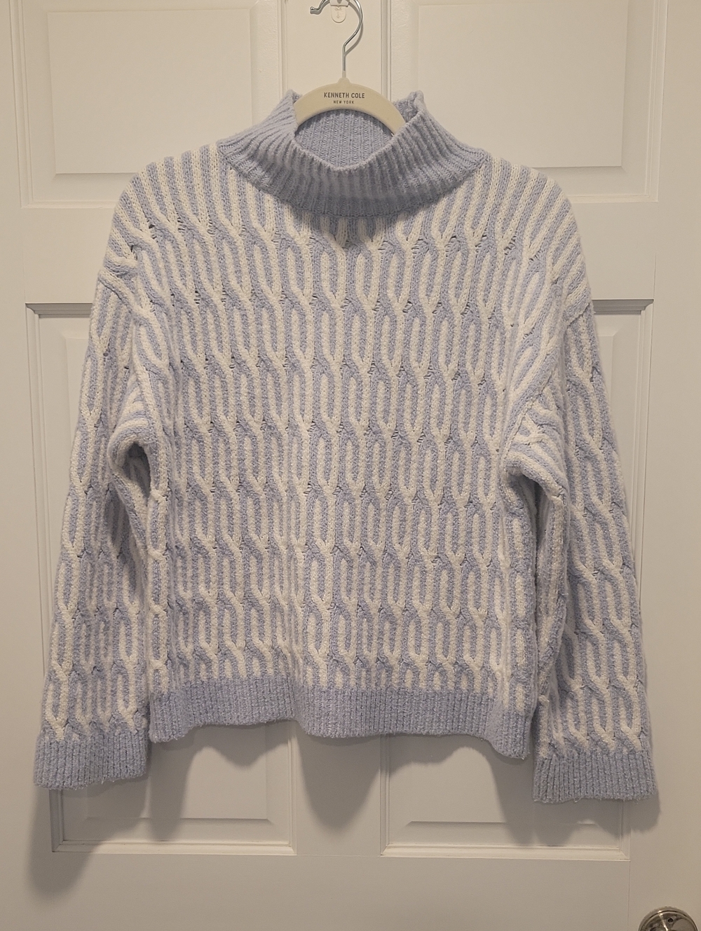 Haven Well Within Organic Cotton Jacquard Mock Neck Sweater Blue Ivory